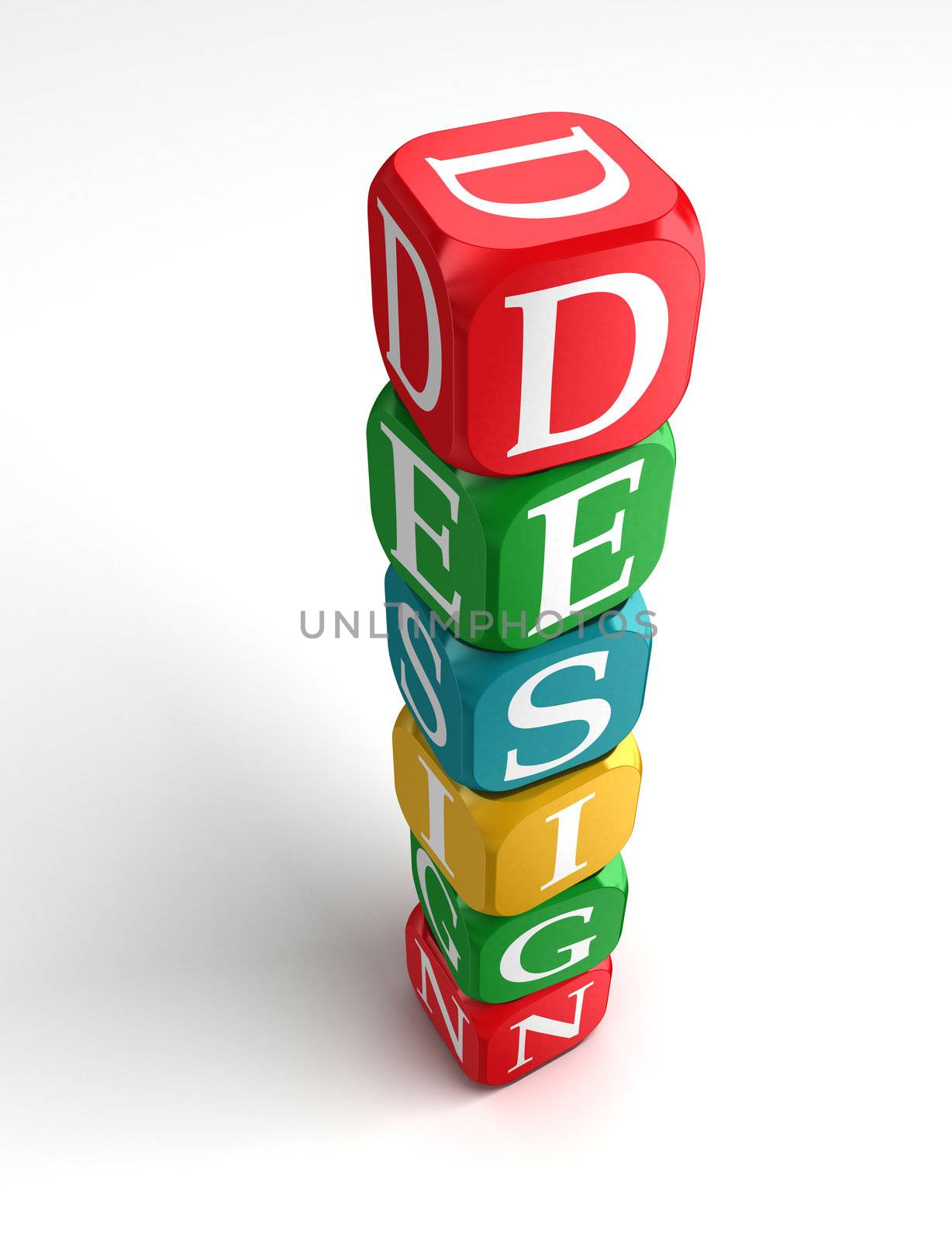 design sign 3d colorful block tower on white background