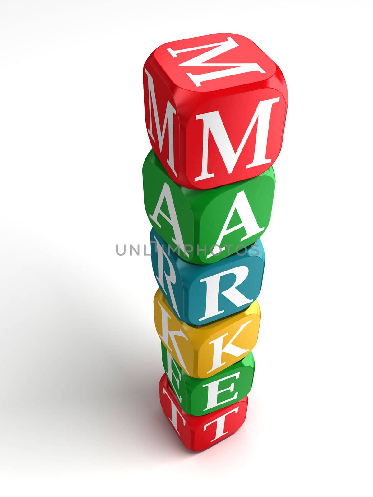 market sign 3d colorful box tower on white background