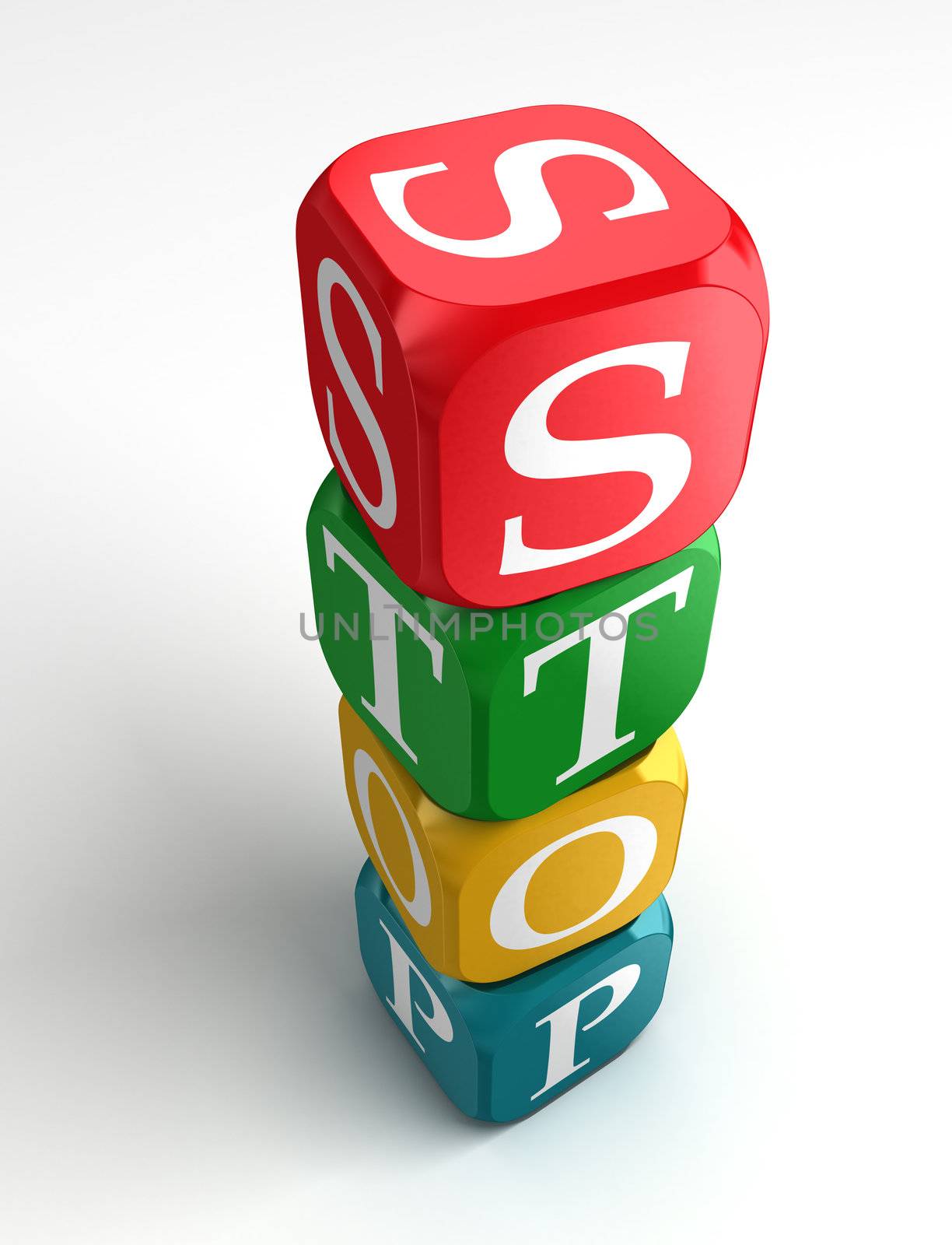 stop sign 3d colorful box tower on white background