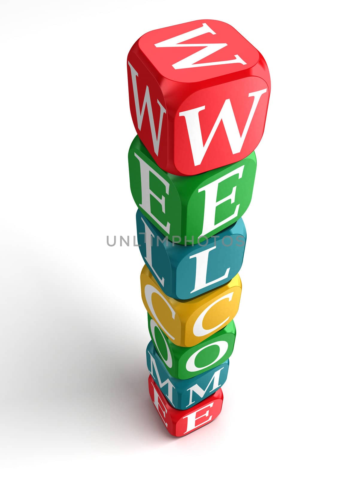 welcome sign 3d colorful box tower on white background