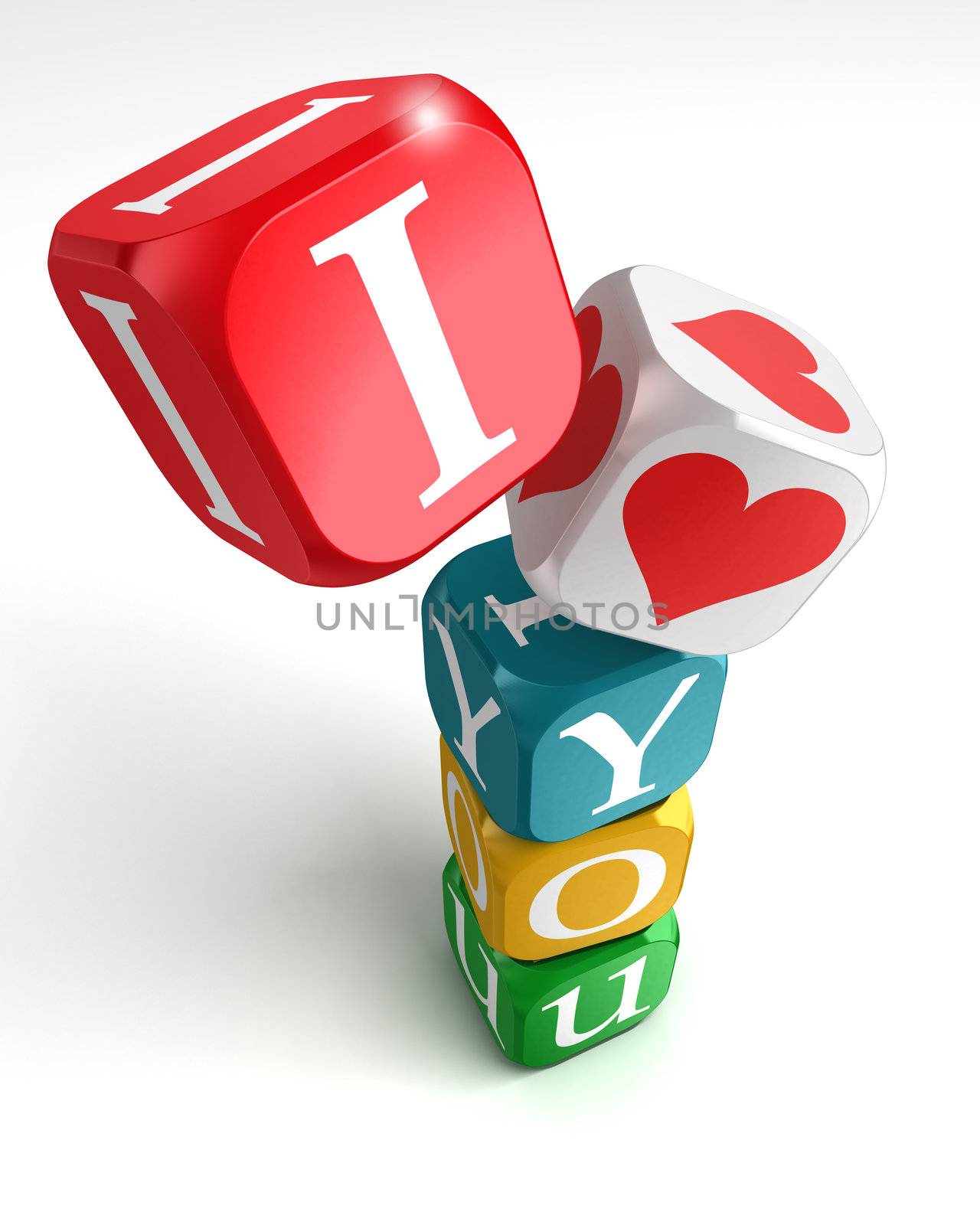 i love you 3d colorful box tower on white background