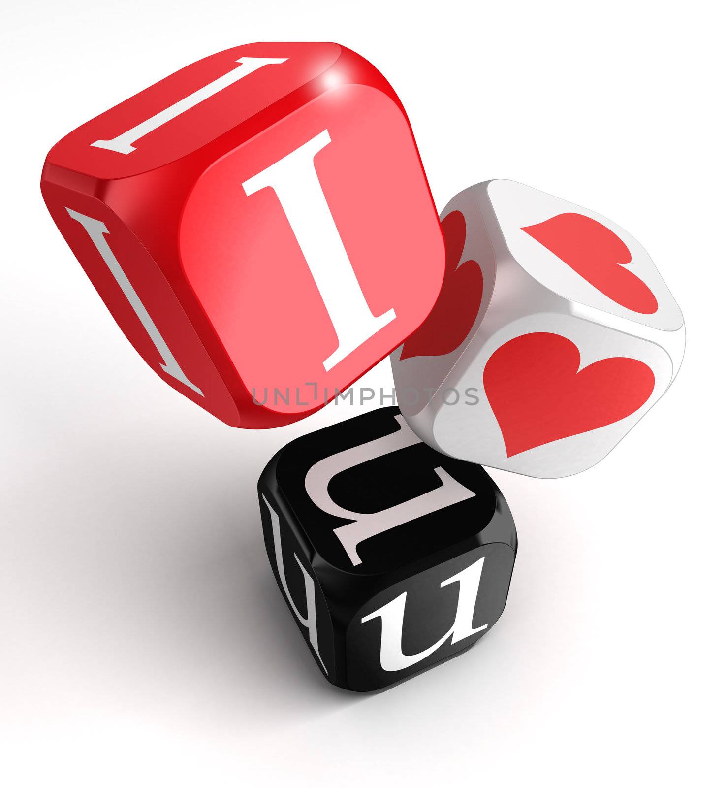 i love you 3d red white black dices on white background