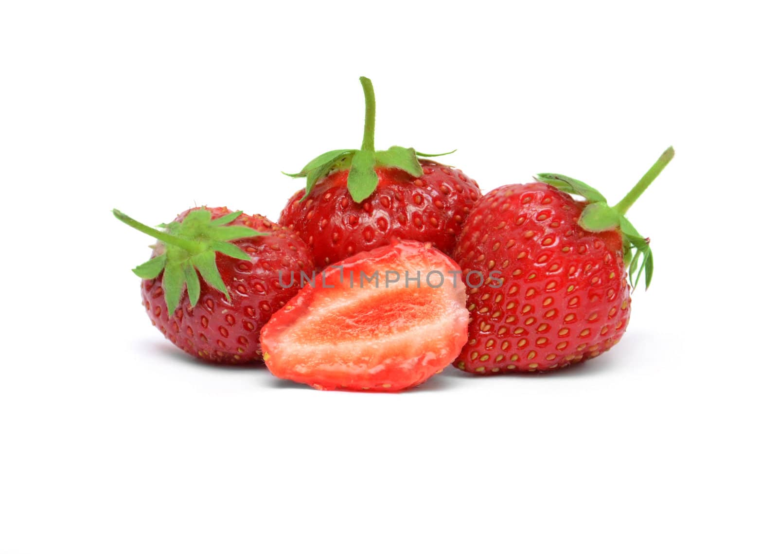 red strawberries on white background