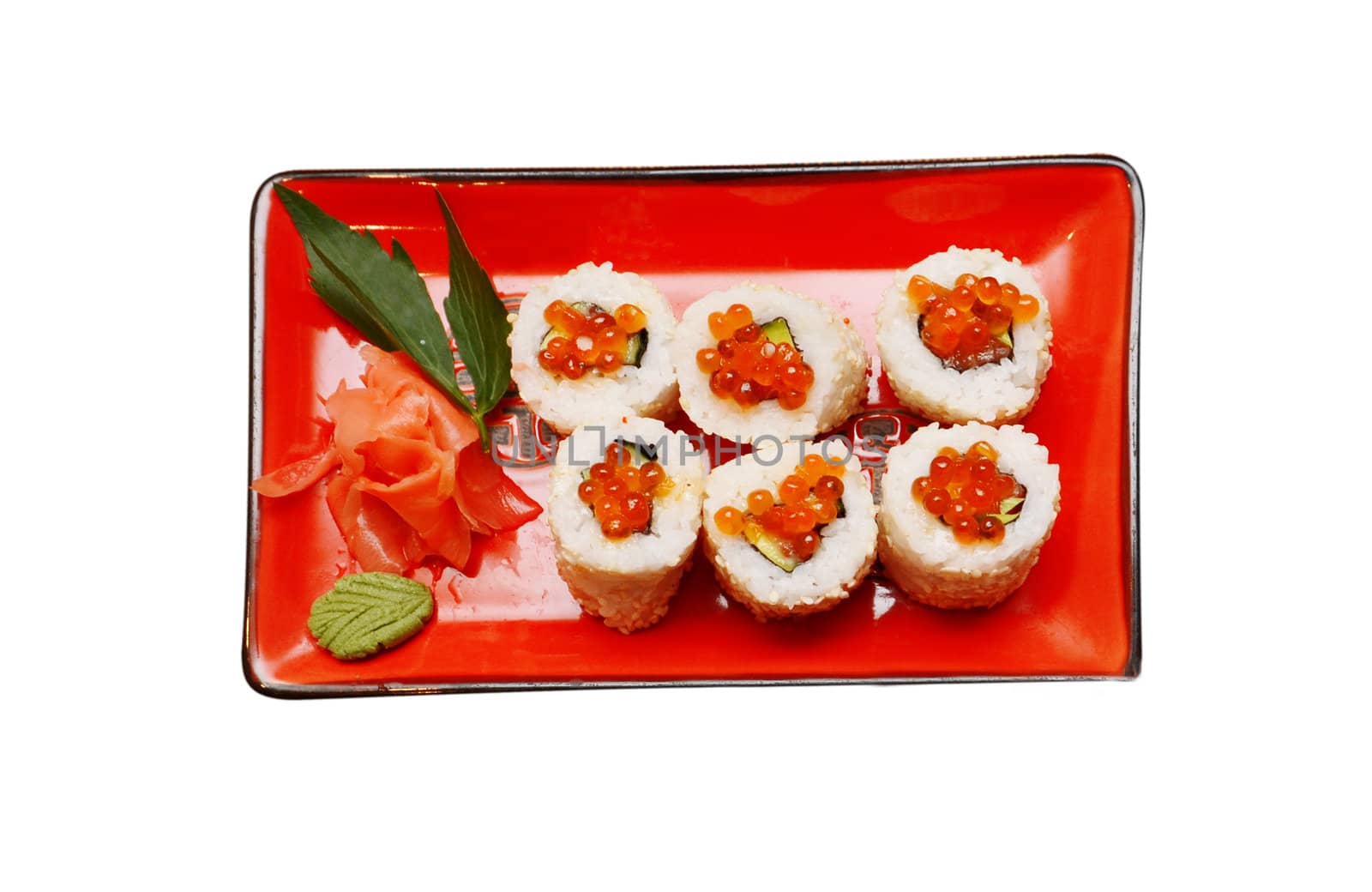 Salmon Maki sushi in white background