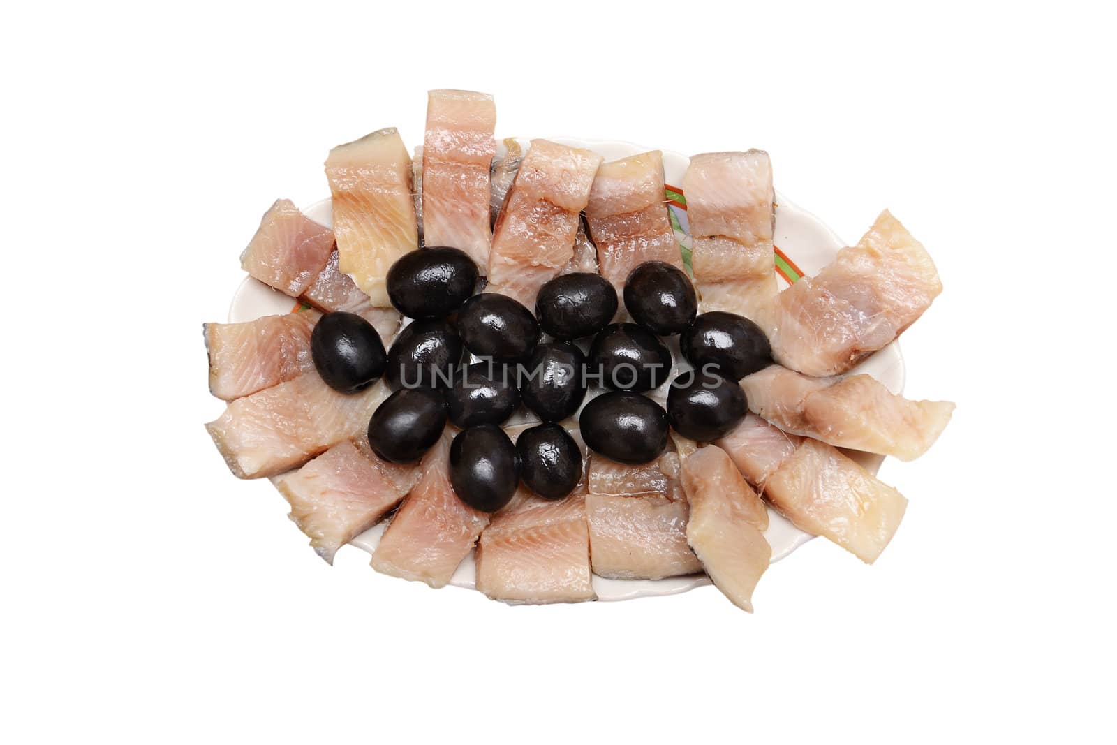 Isolated Fillet of herring with olives 