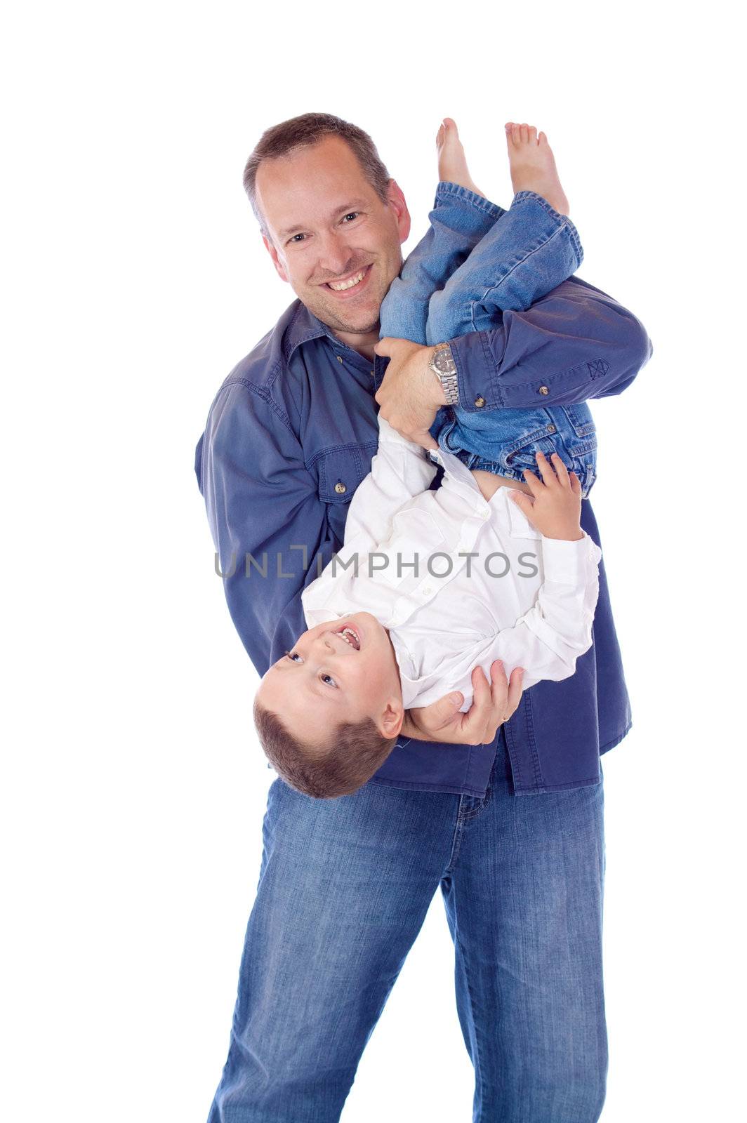 Father and son playing together