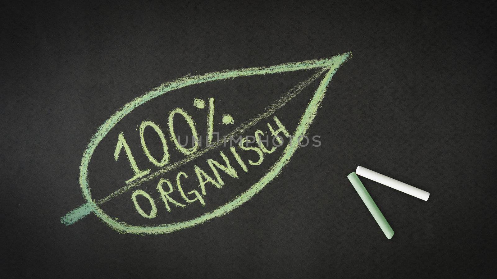 100 percent Organic chalk illustration on black background.