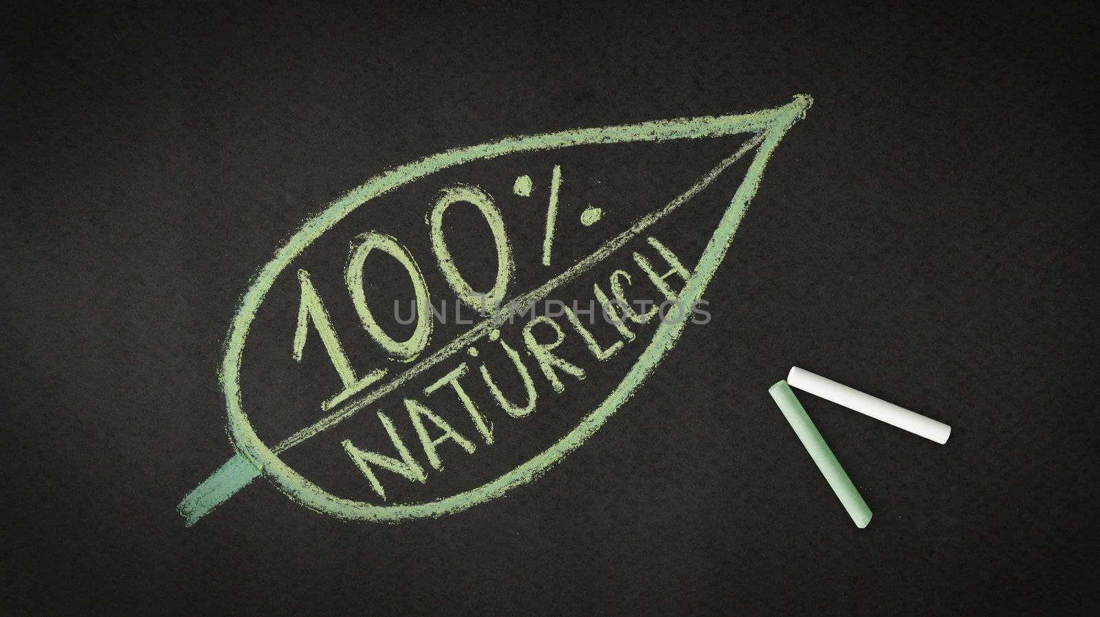 100 percent natural chalk illustration on black background.