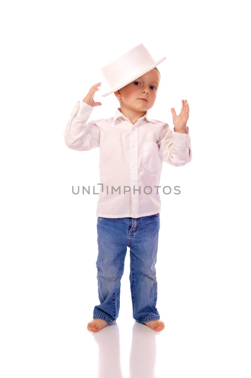 Little boy with a hat dancing