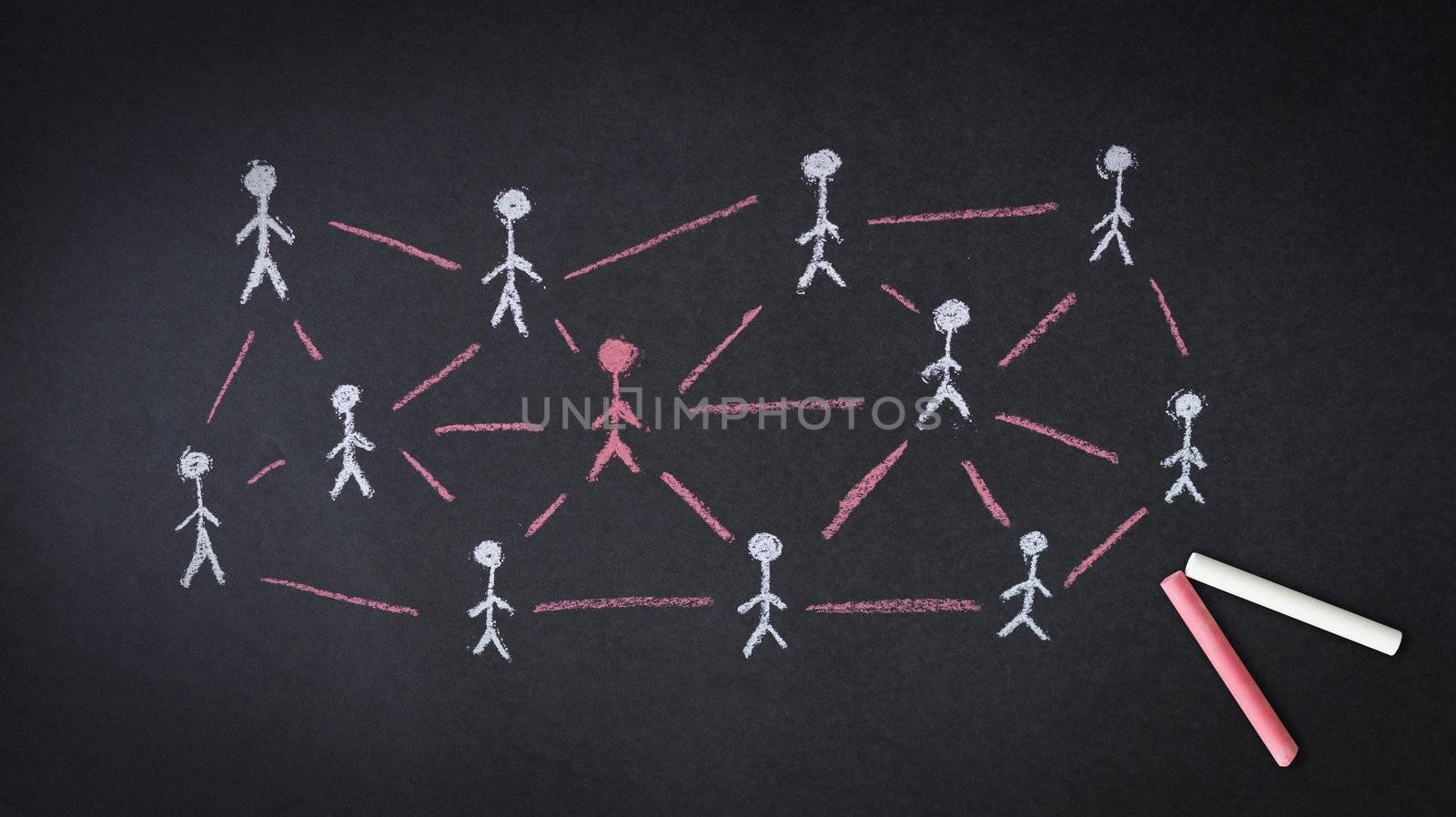 Person drawing a People Network illustration with chalk on a blackboard.