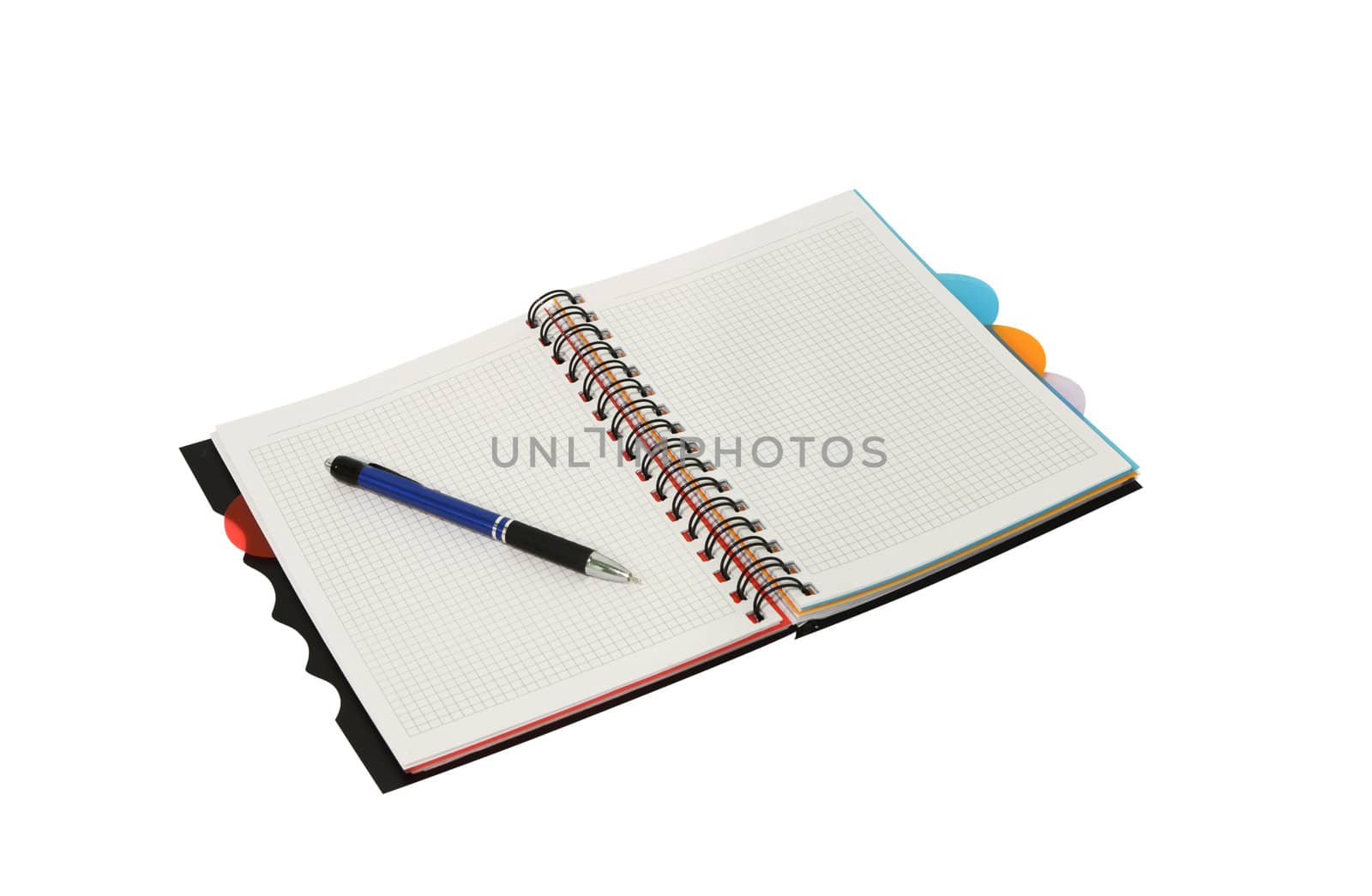 Black open notebook isolated over white