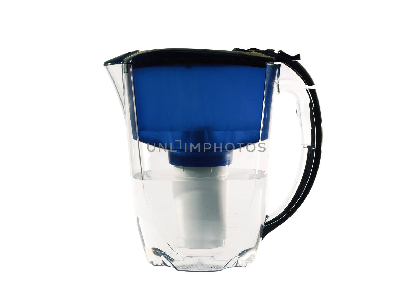 Clear water filter pitcher. Isolated on white background