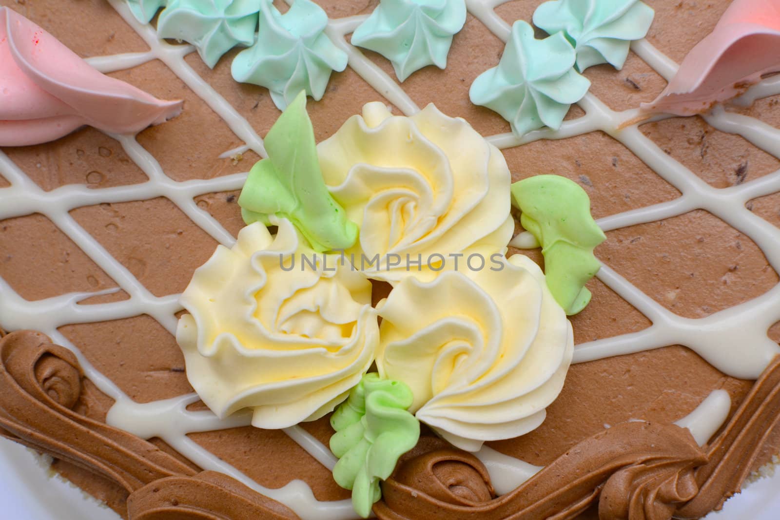 texture of the cake with a cream close up