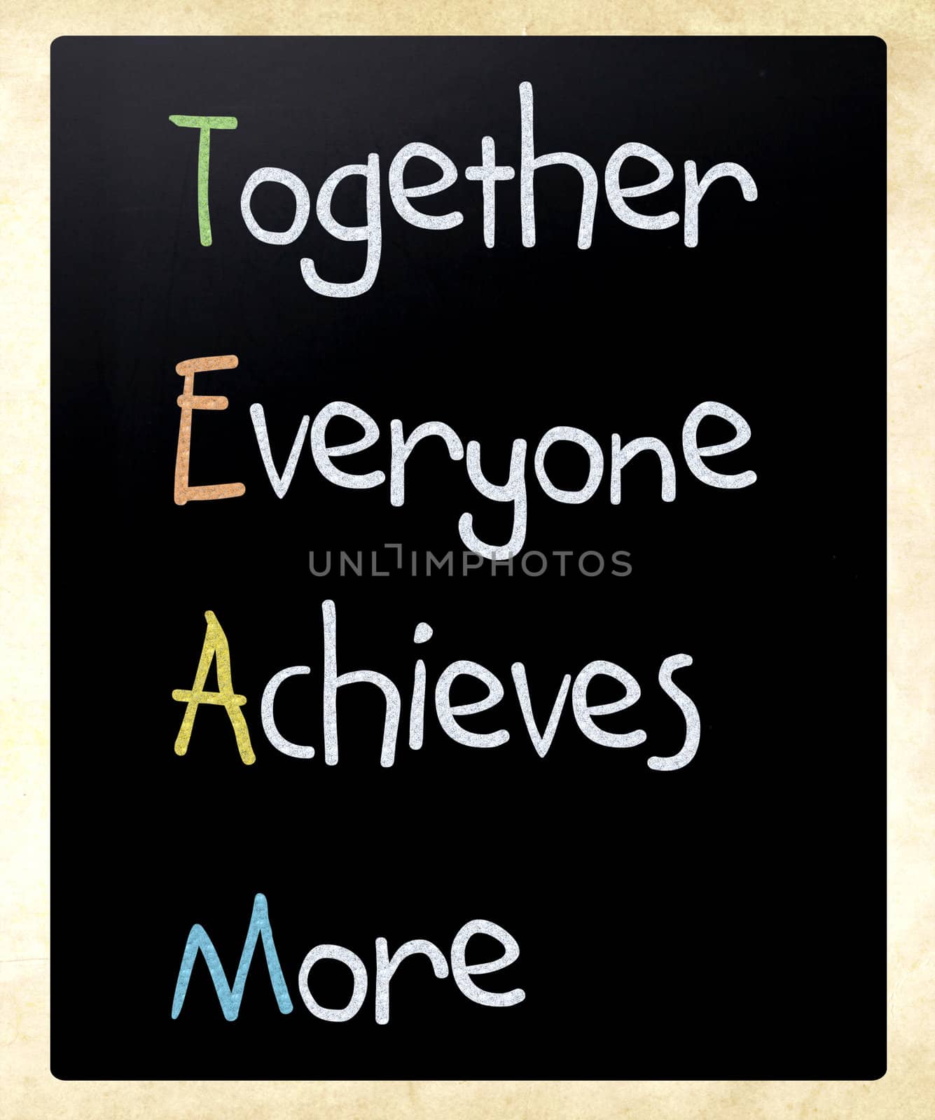 TEAM acronym white chalk handwriting on blackboard