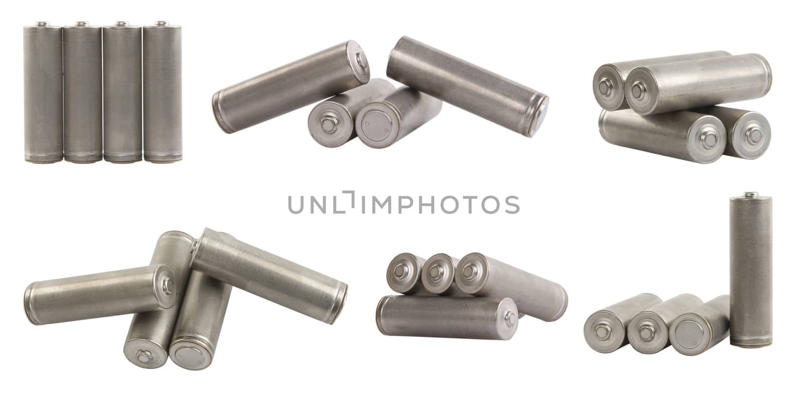 alkaline battery arrange in different shape on white background