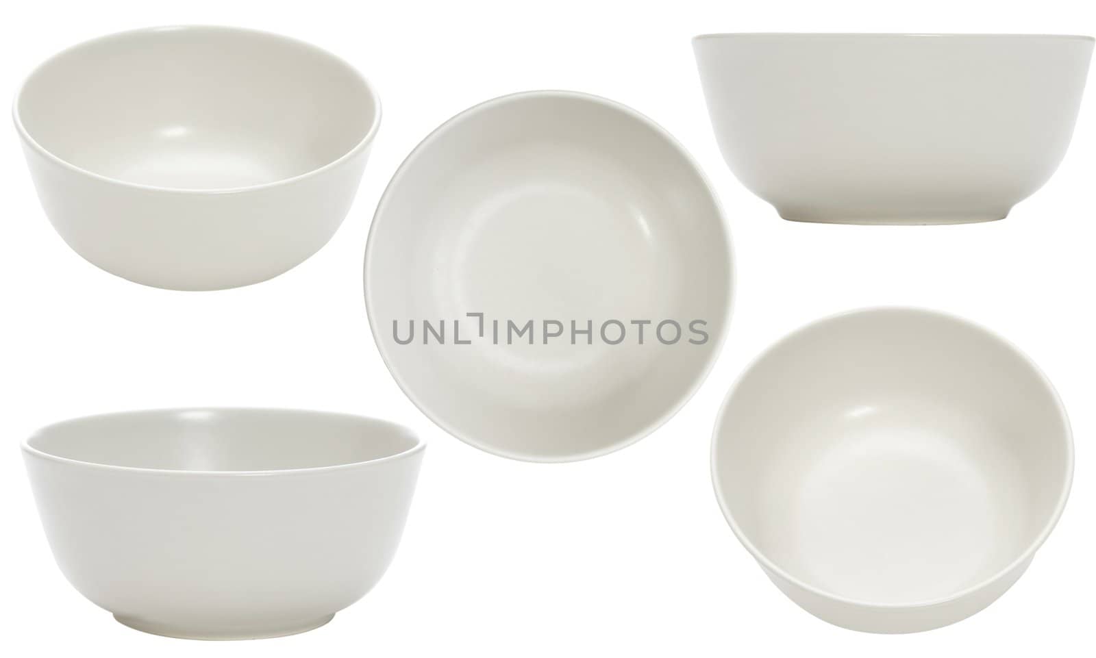 five point of view of empty bowl on white background