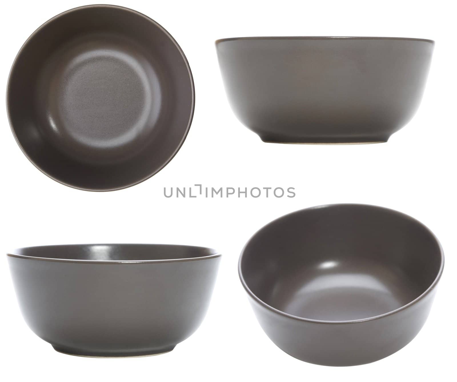 four point of view of empty bowl on white background