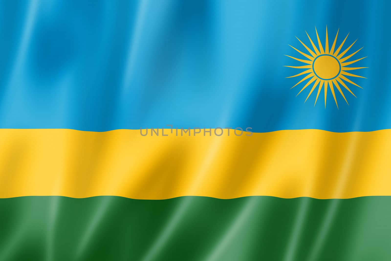 Rwanda flag, three dimensional render, satin texture