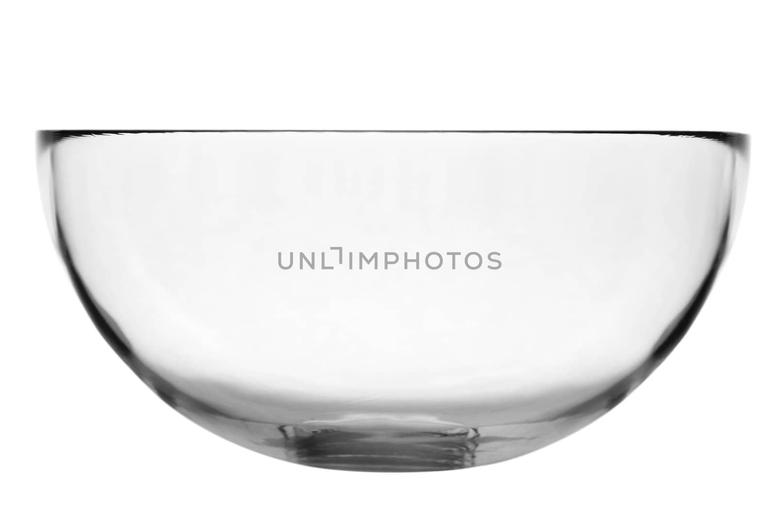 Empty clear salad bowl on white background