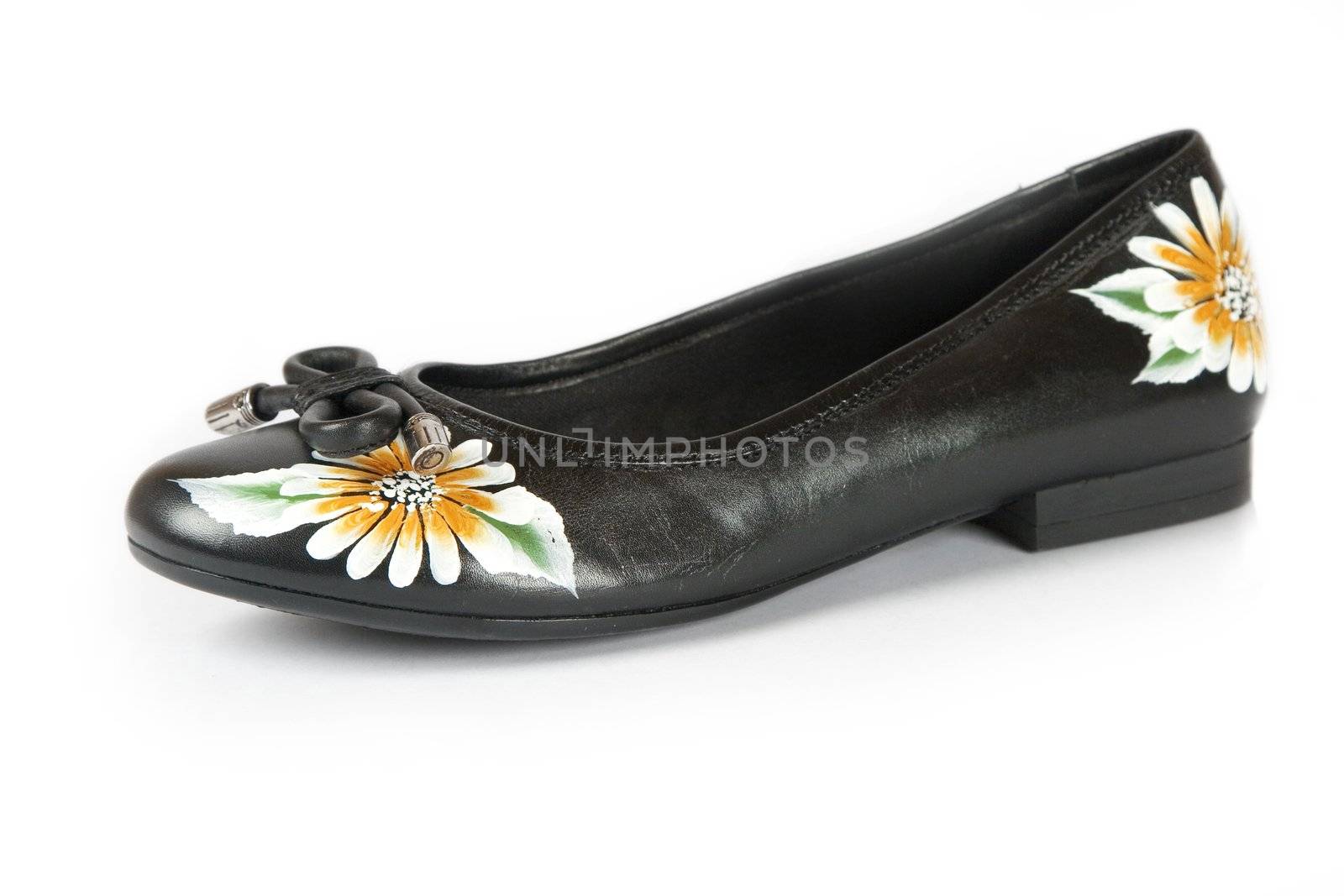 black women shoes with printed flower on white background