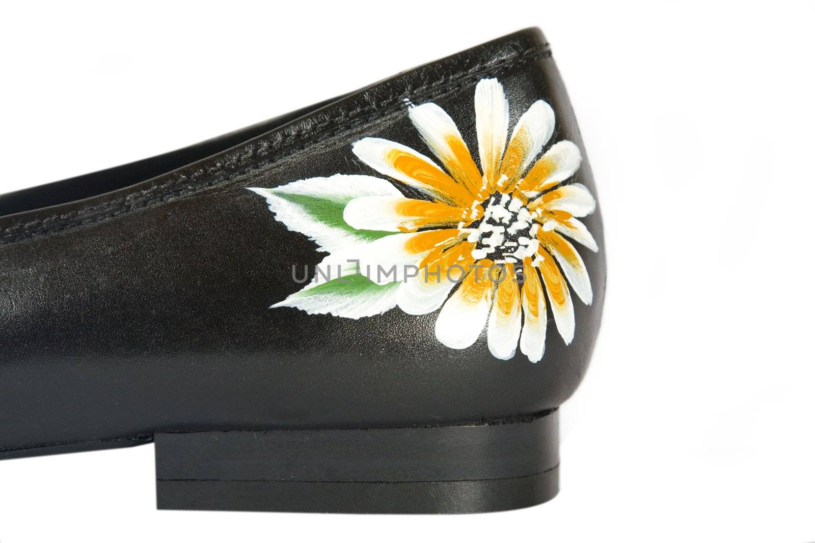 black women shoes with printed flower on white background