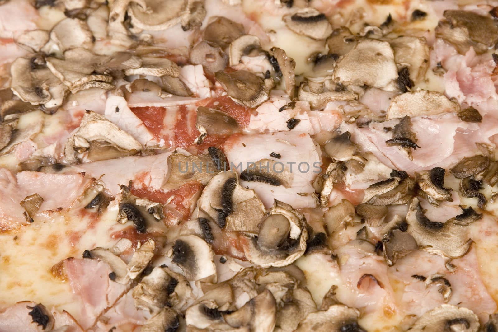 Delicious italian pizza with mushrooms and ham