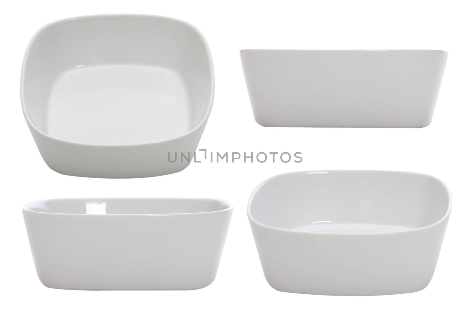 four point of view of empty bowl on white background