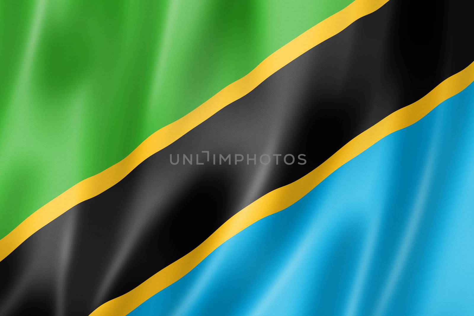 Tanzania flag, three dimensional render, satin texture