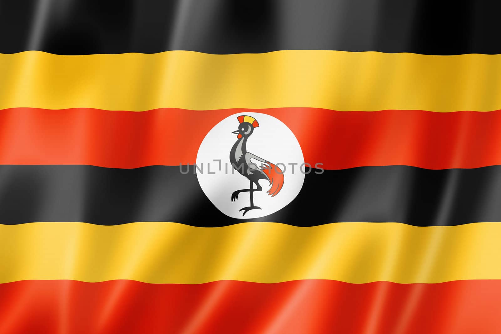 Uganda flag, three dimensional render, satin texture