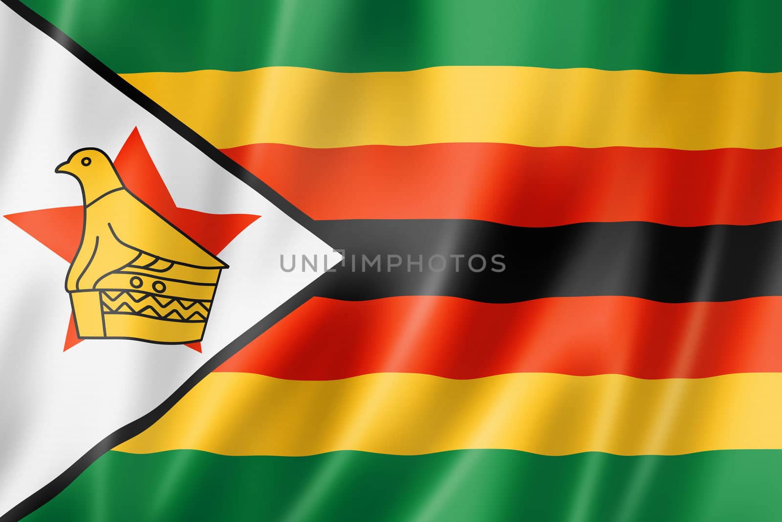 Zimbabwe flag, three dimensional render, satin texture