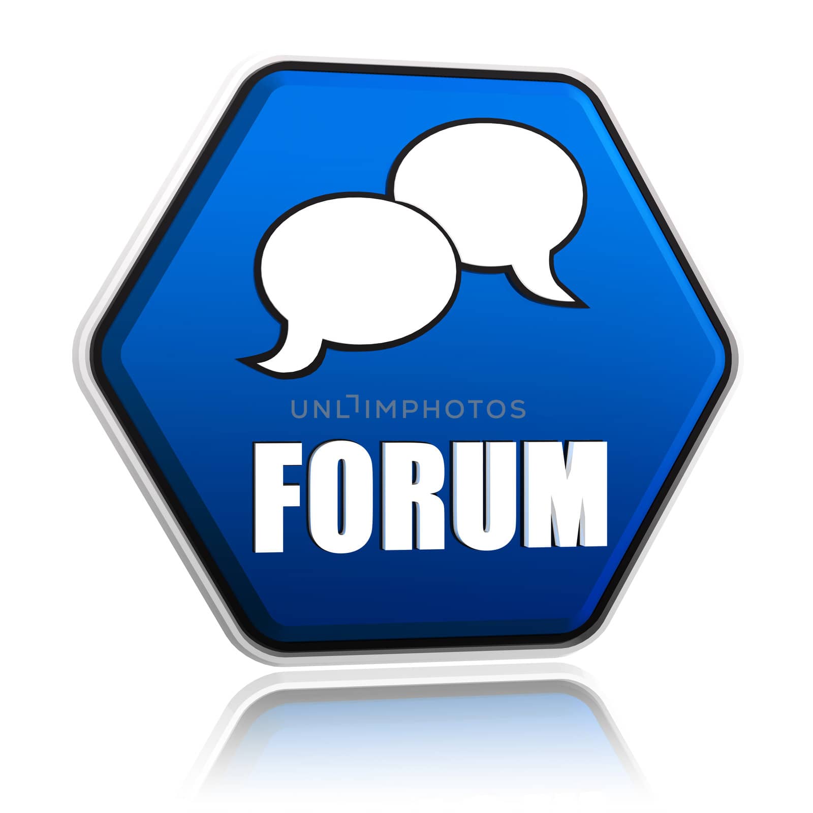 forum with speech bubbles sign in blue hexagon button by marinini