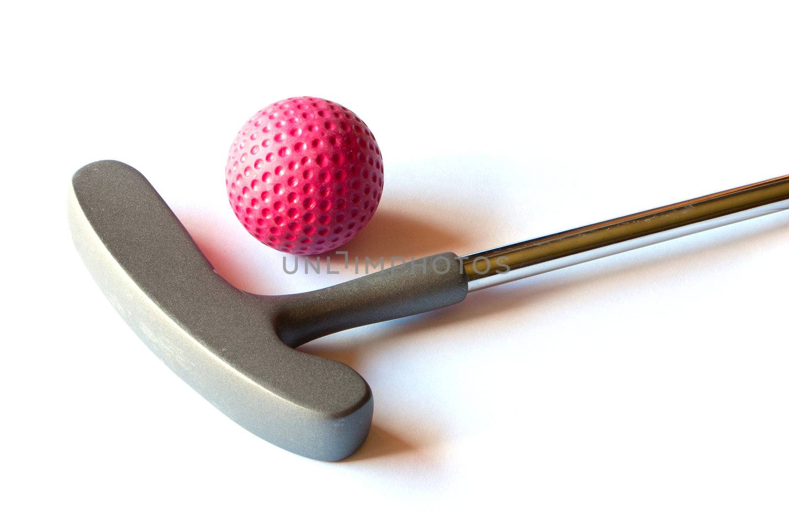 Mini Golf Stick with colored balls on an isolated background