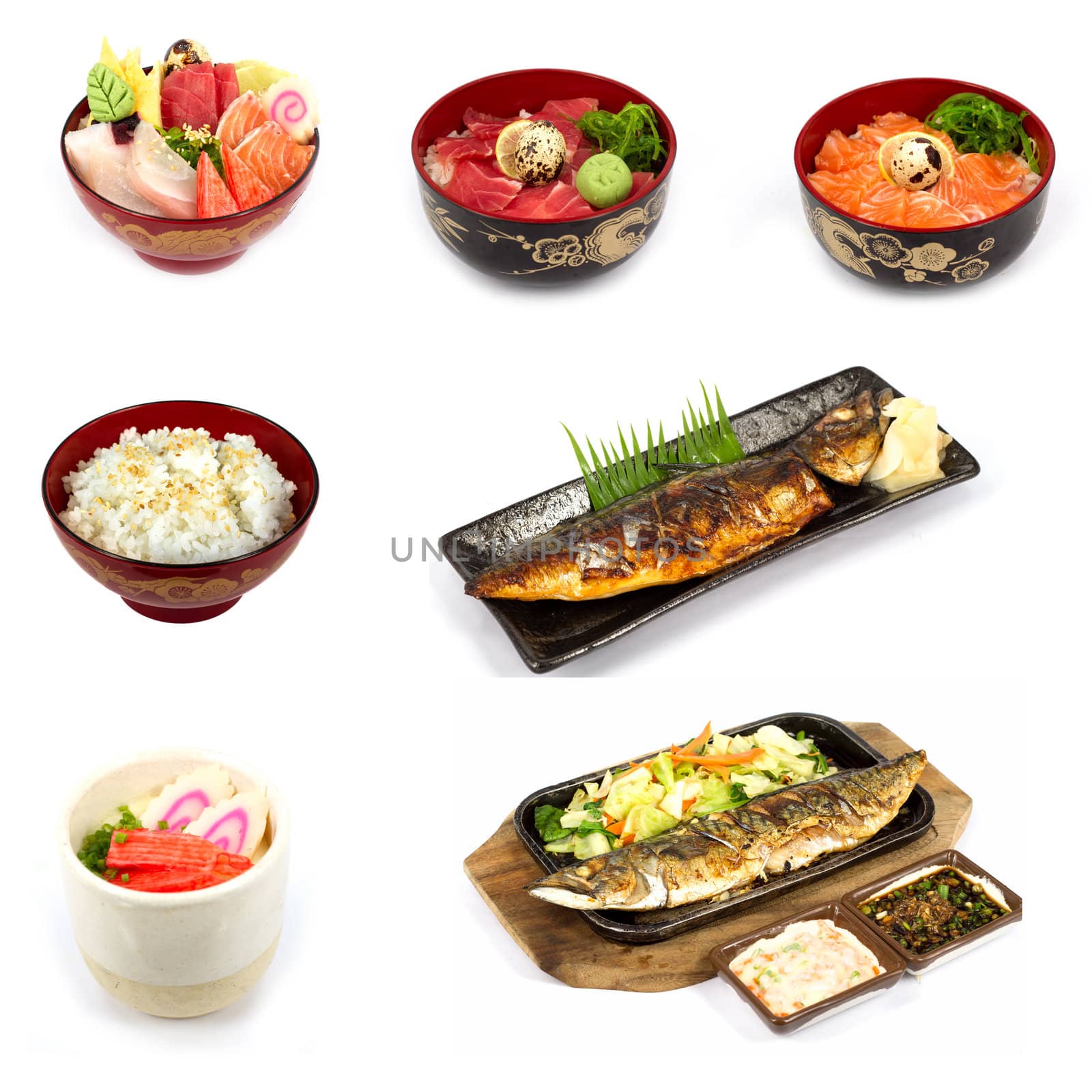 Mix Japanese food in white background