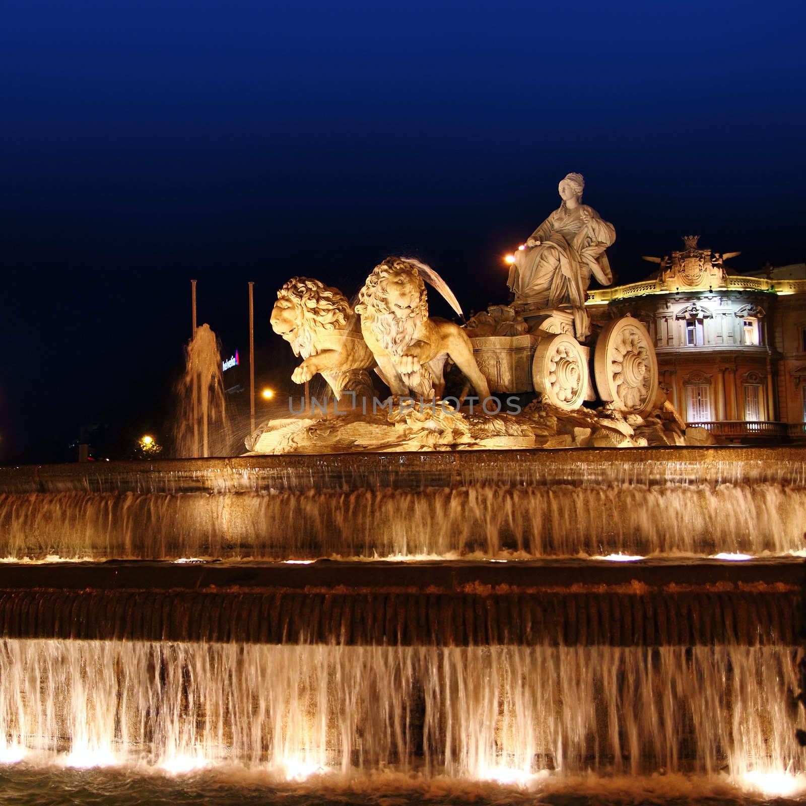Cibeles night statue in Madrid Paseo Castellana by lunamarina