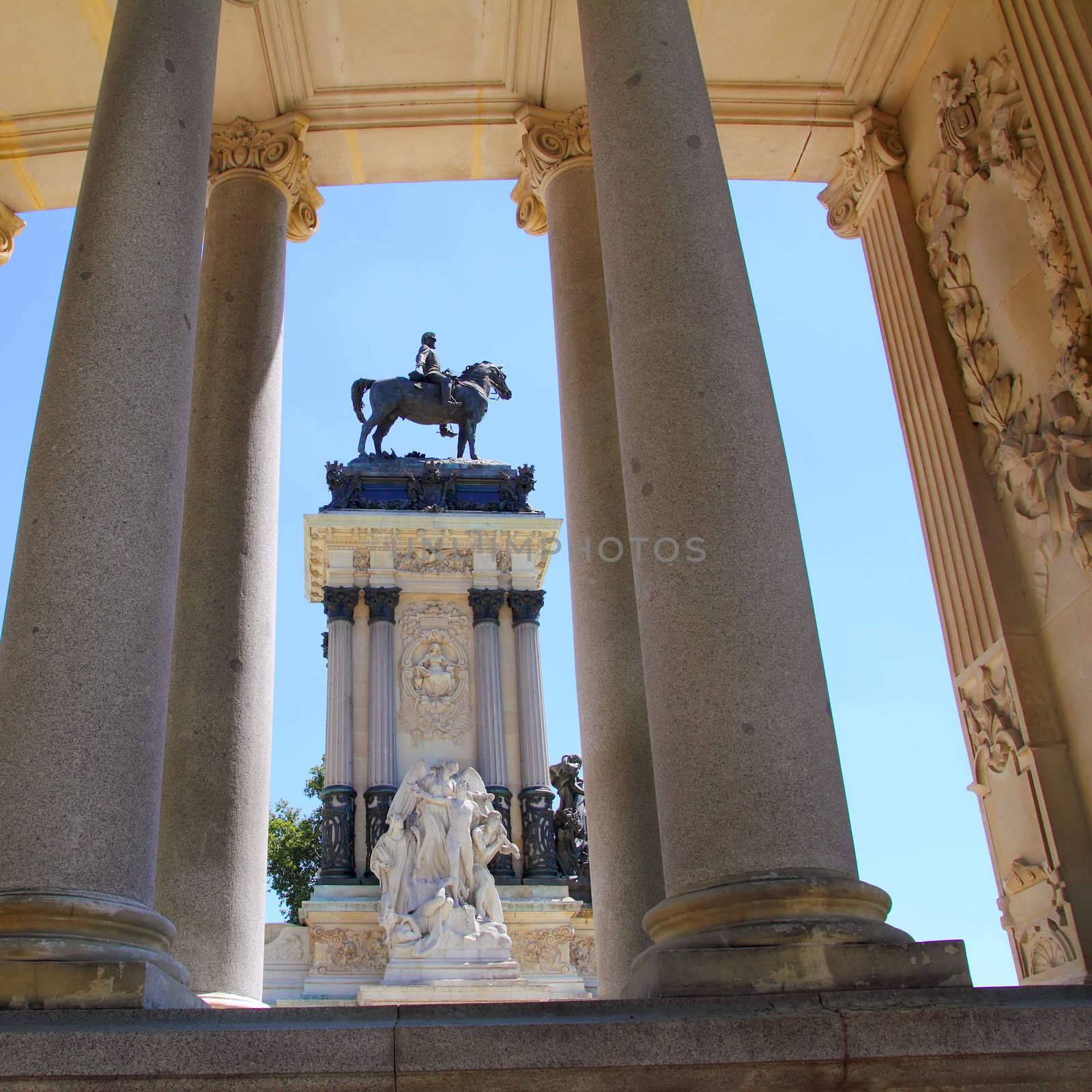 Alfonso XII monument Madrid in Retiro park near lake