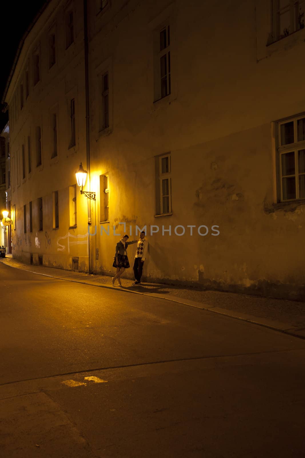 young couple on the streets of Prague nightlife
