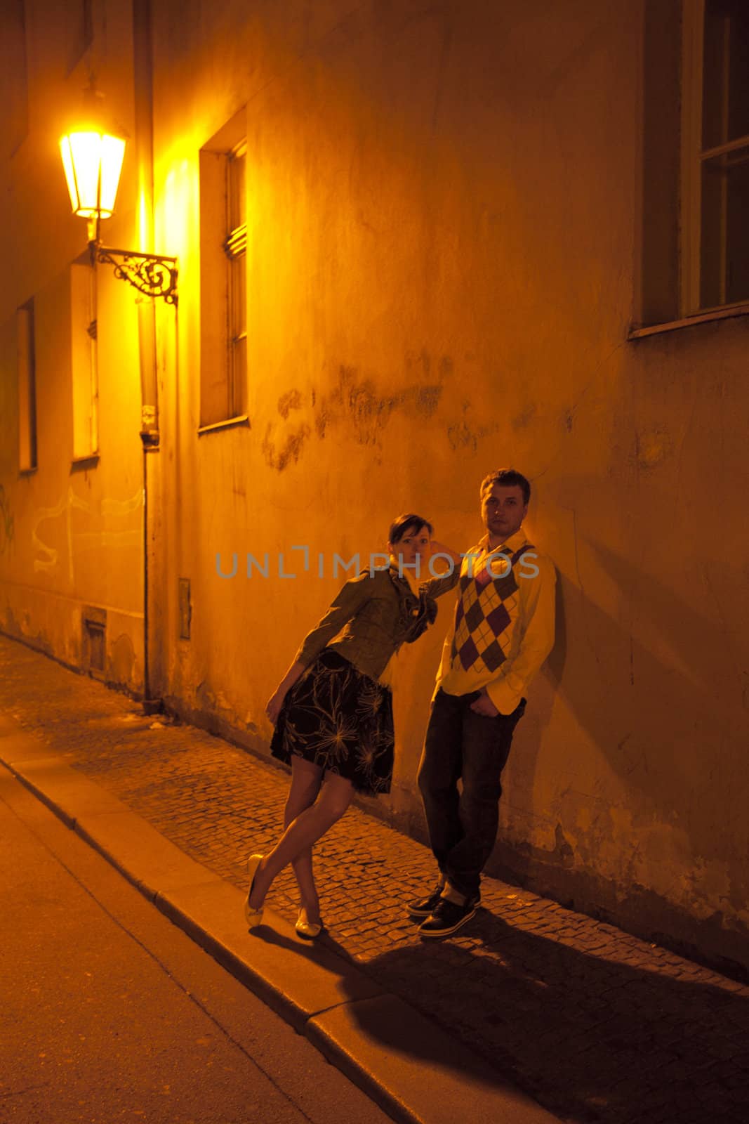young couple on the streets of Prague nightlife
