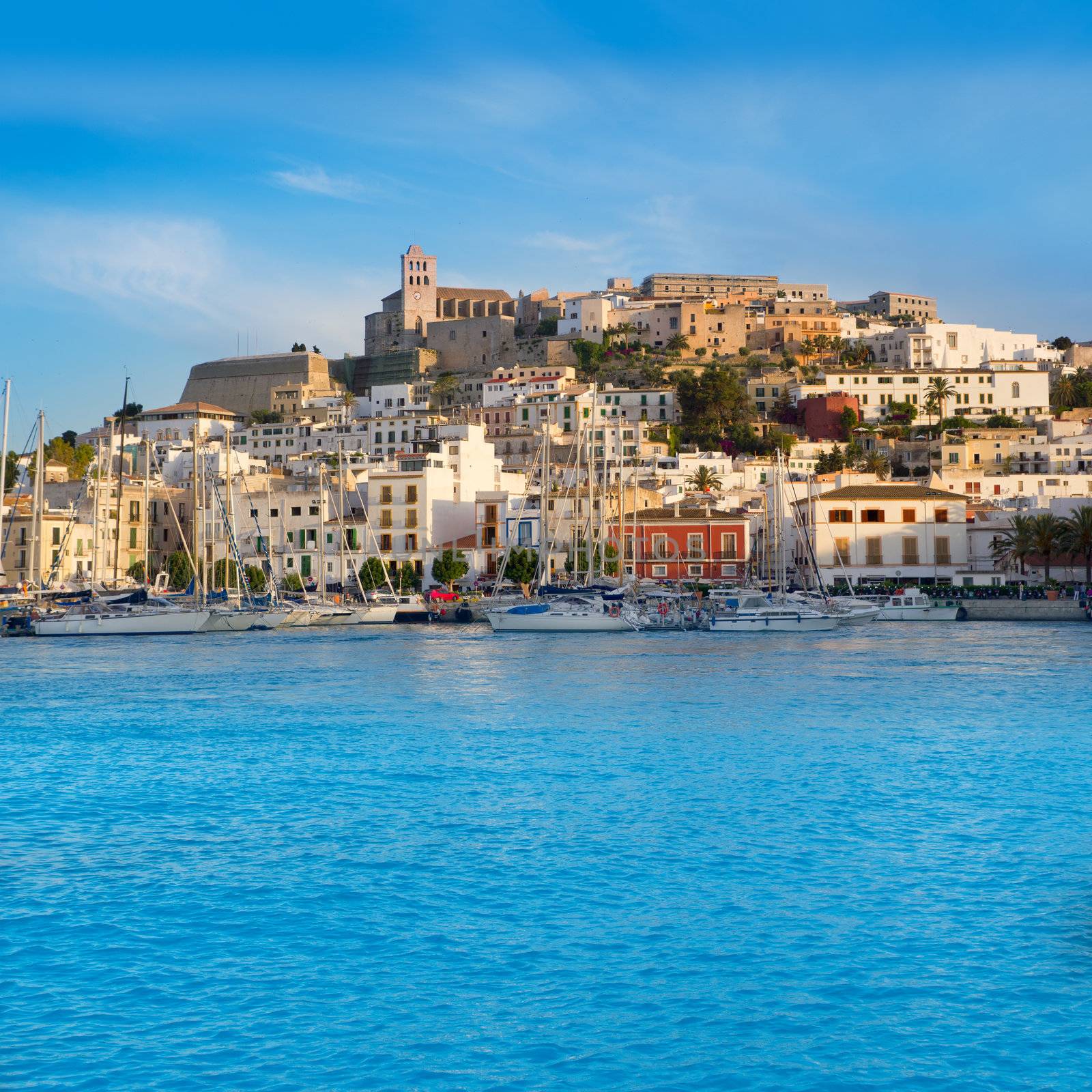 Ibiza Eivissa town with blue Mediterranean by lunamarina