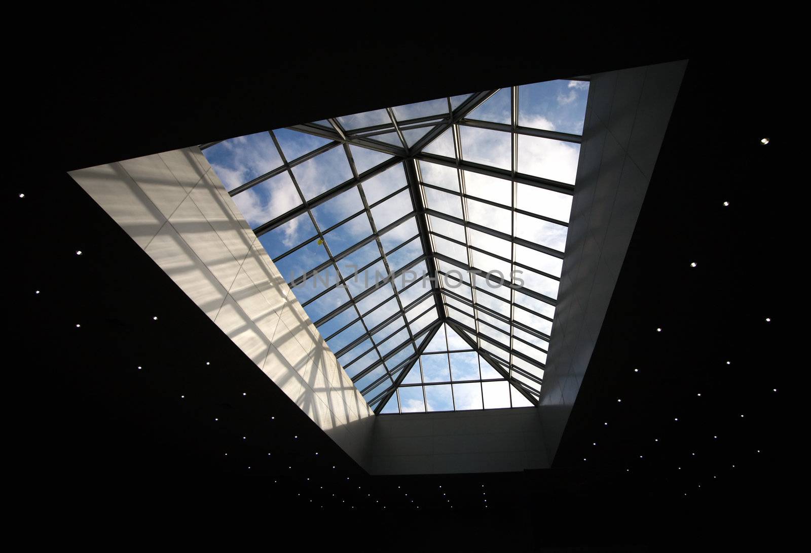 Unusual geometric ceiling of office building