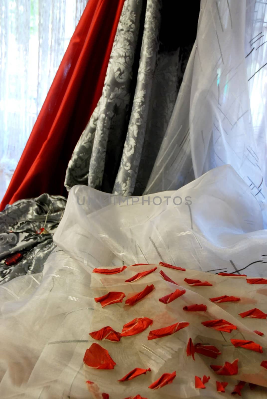 abstract background red and gray silk fabric with waves