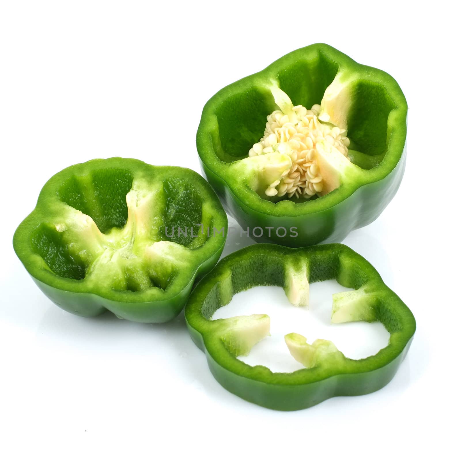 Green sweet peper on white background