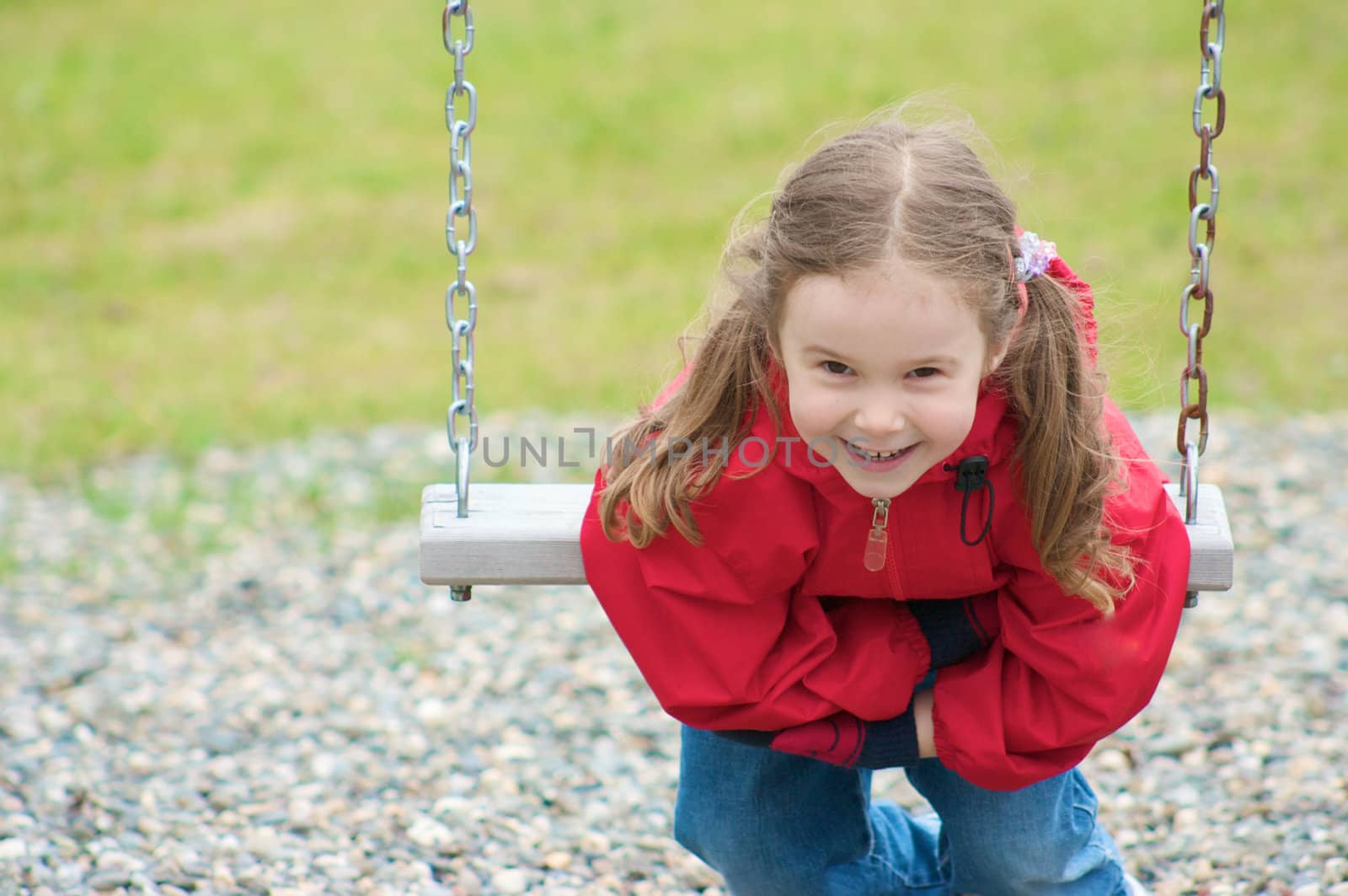 Little girl playing on a swing