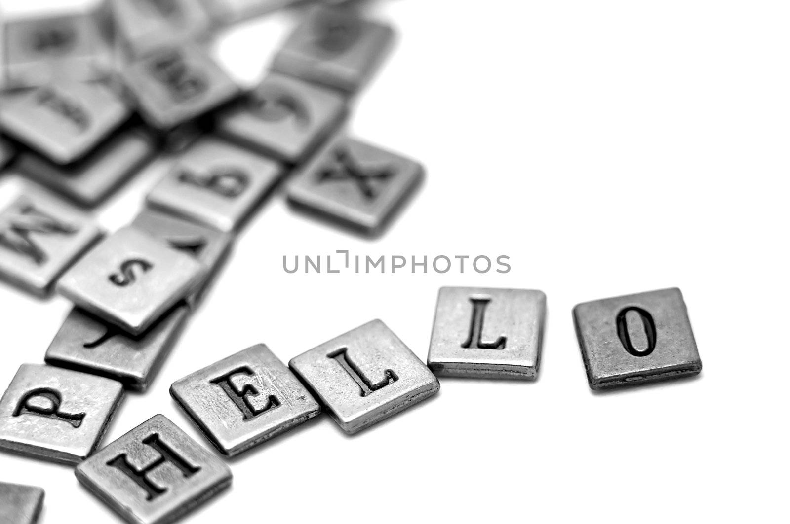 Metal scrapbooking letters spelling Hello by Talanis