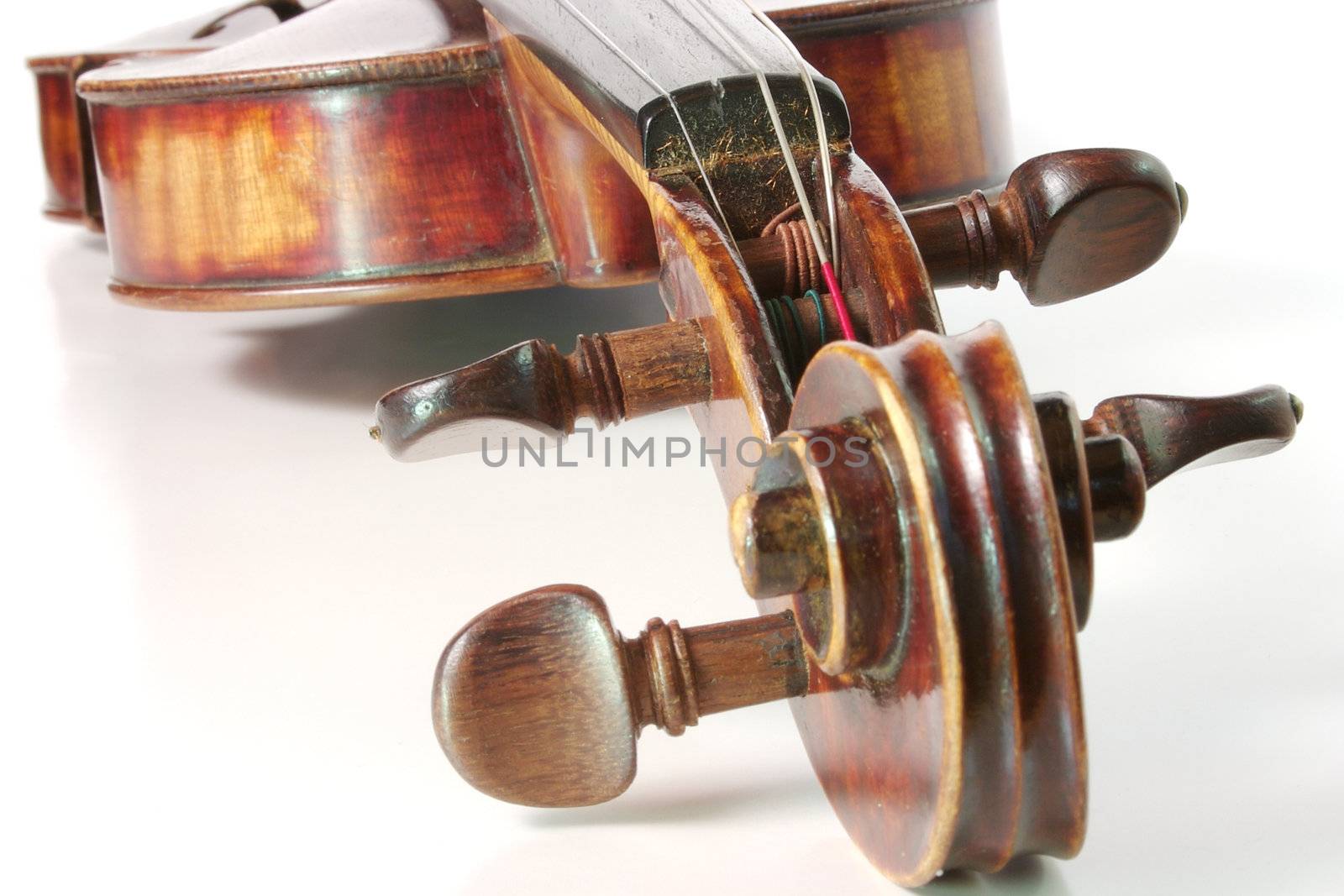 Antique violin on a white backgound