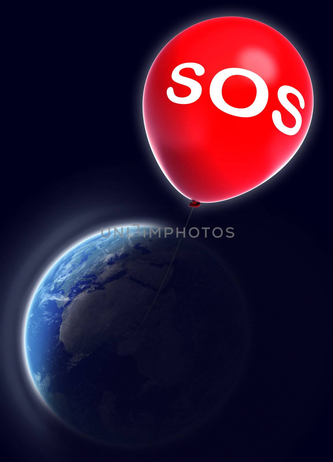save earth sign on red balloon in space. Elements of this image furnished by NASA