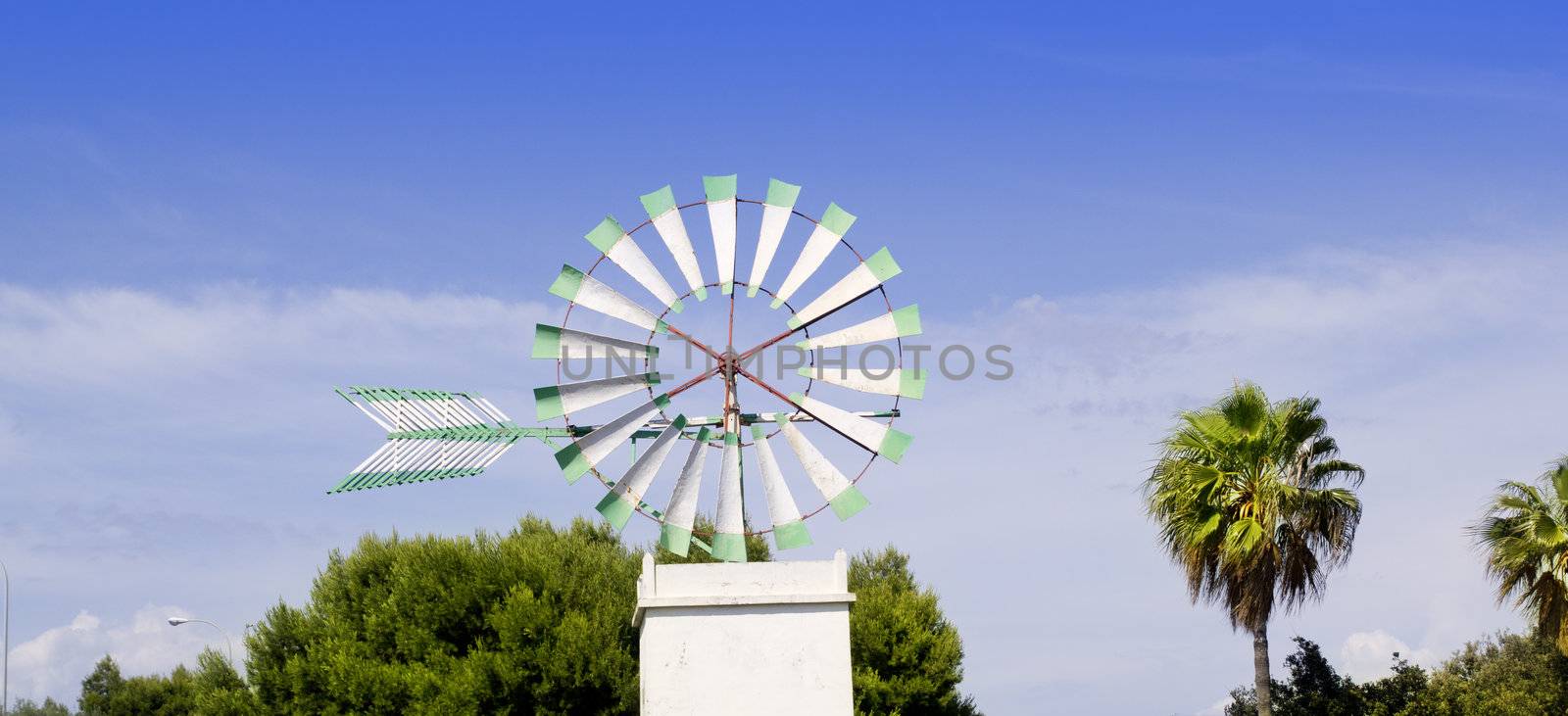 Majorca white windmill in Palma de Mallorca at Balearic islands