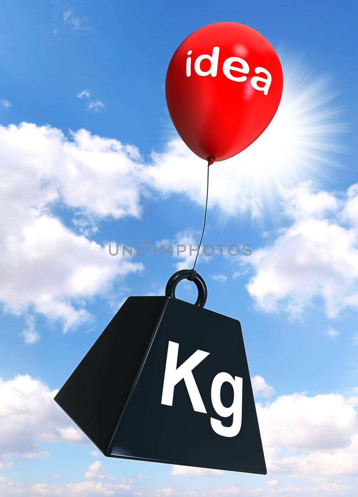 idea sign on red balloon lifting black weight with word kg 