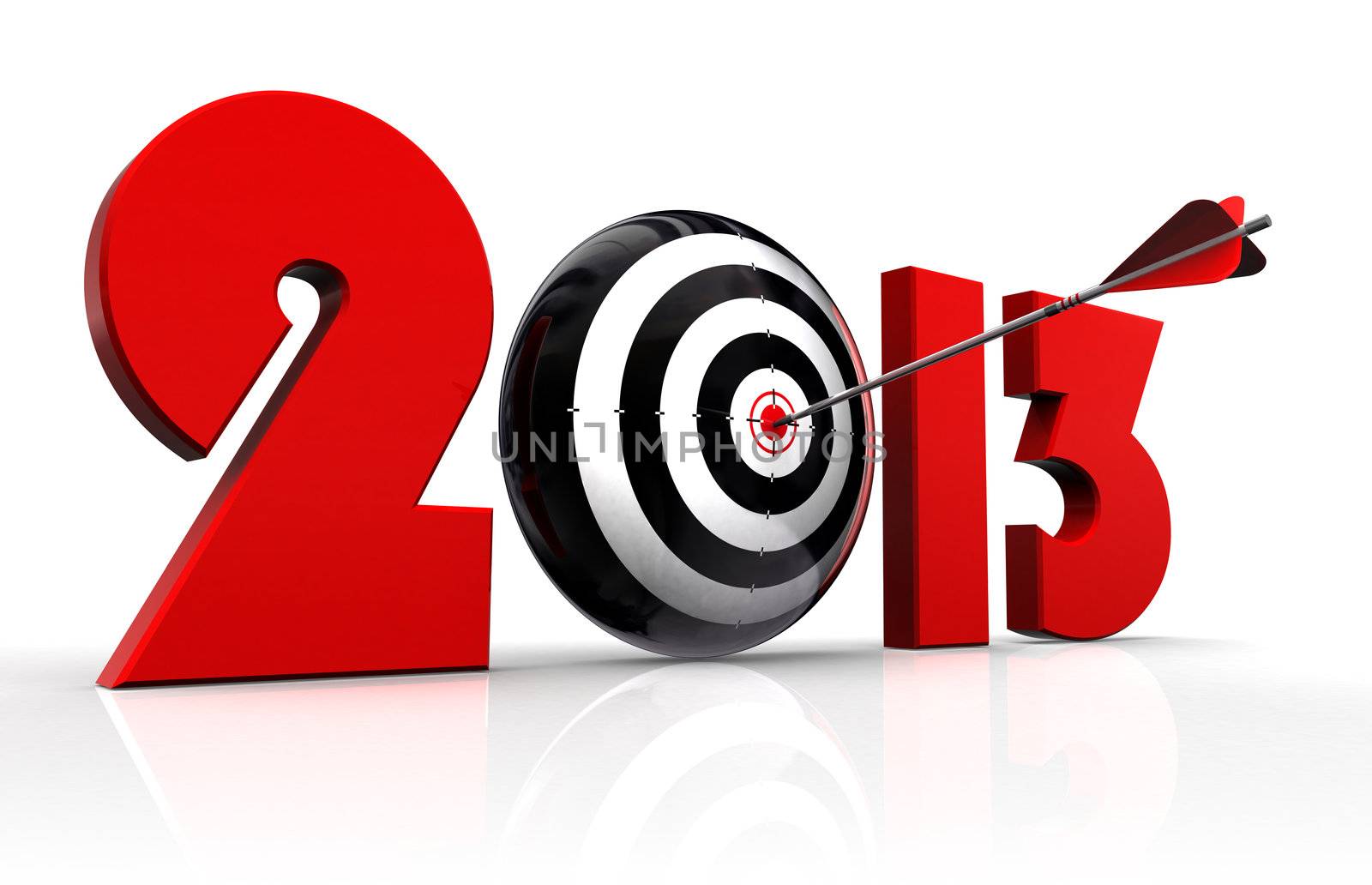 2013 new year and conceptual target with arrow in white background. clipping path included