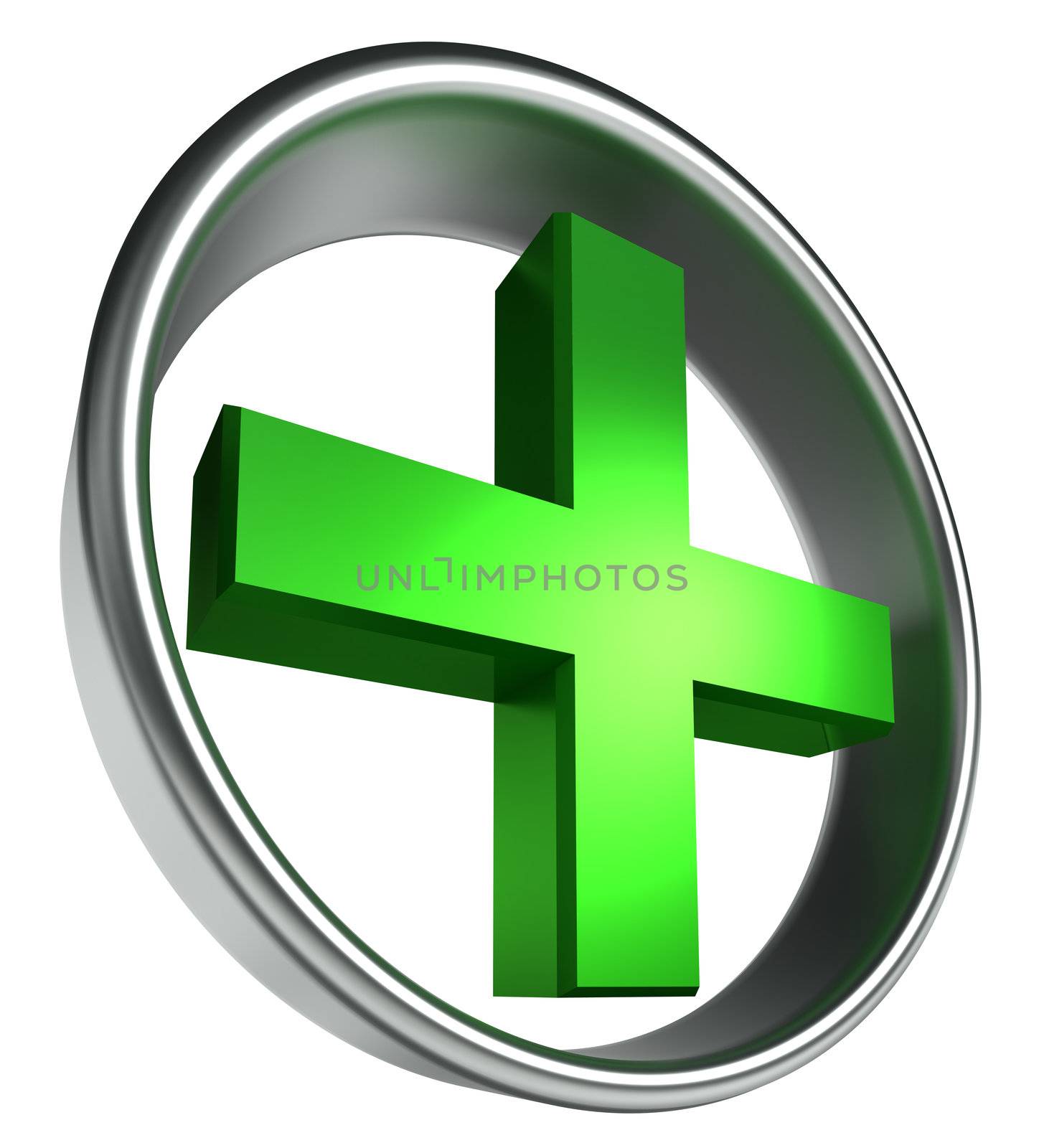 green health cross in round metal frame on white background. clipping path included
