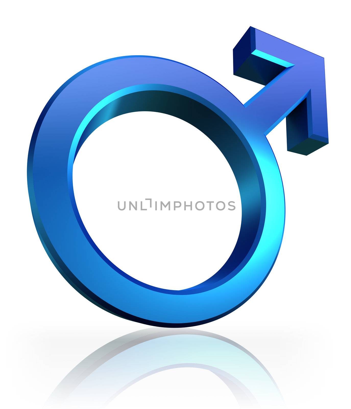 male blue symbol 3d on white background. clipping path included